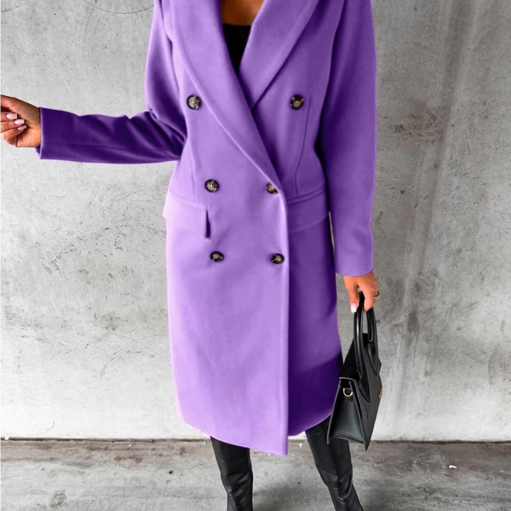 Elegant Purple Double-Breasted Women's winter jacket Coat